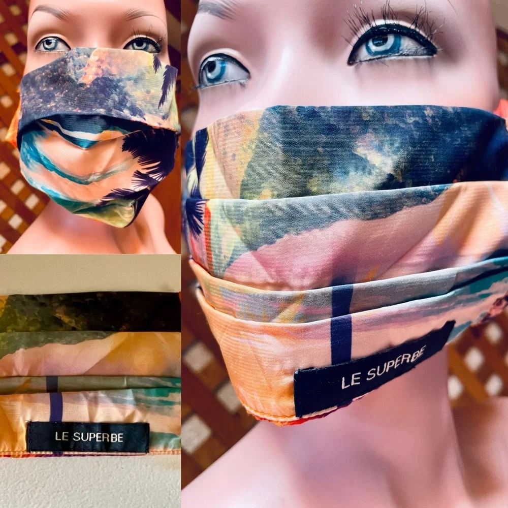 LE SUPERBE Tropical Print REVERSIBLE Fabric FACE MASK O/S